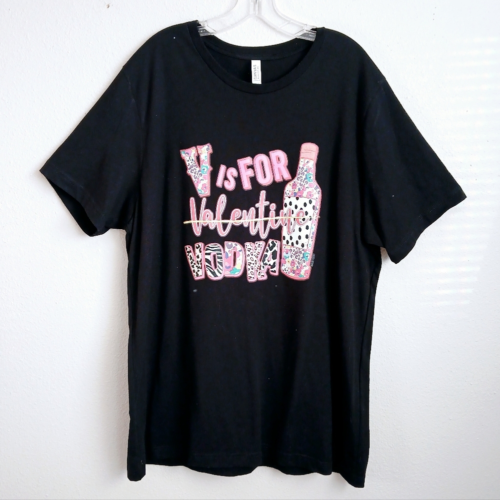 Valentine Graphic Tee Women's Size 2XL Black Pink V Is For Vodka Short Sleeve